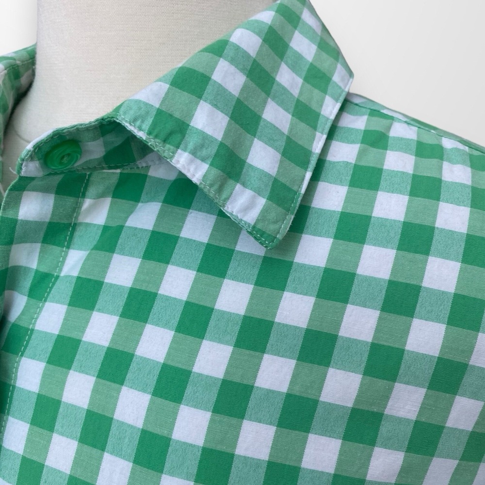 Roamans Womens Size 14 W Blouse Top Shirt Green Gingham Short Sleeve Casual - Picture 3 of 7